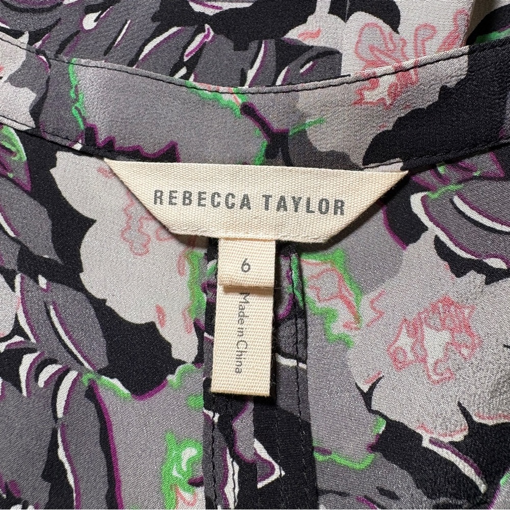 Rebecca Taylor Black and Pink Floral Silk Dress Size 6 - Picture 4 of 6